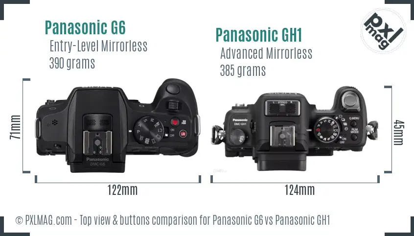 Panasonic G6 vs Panasonic GH1 top view buttons comparison