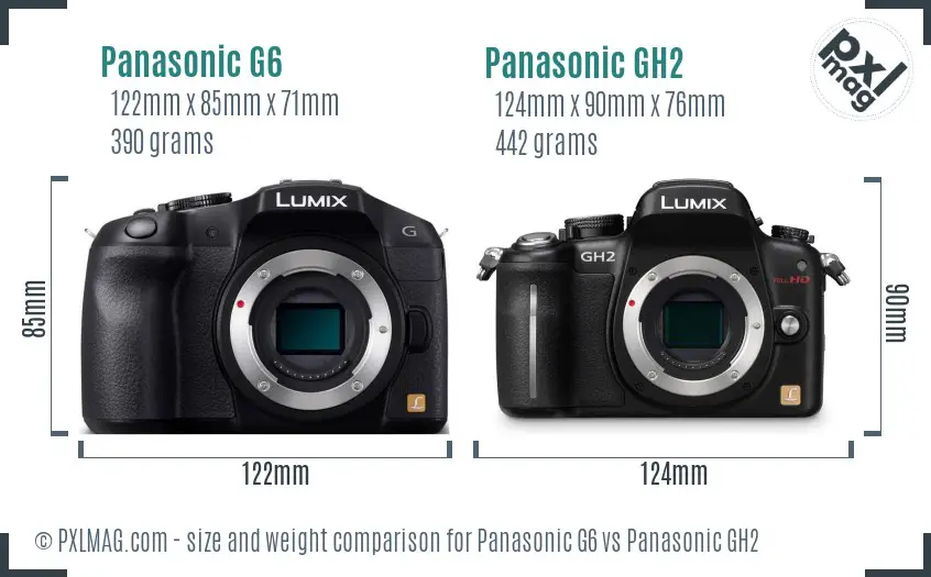 Panasonic G6 vs Panasonic GH2 size comparison