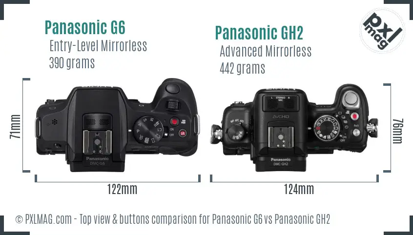 Panasonic G6 vs Panasonic GH2 top view buttons comparison