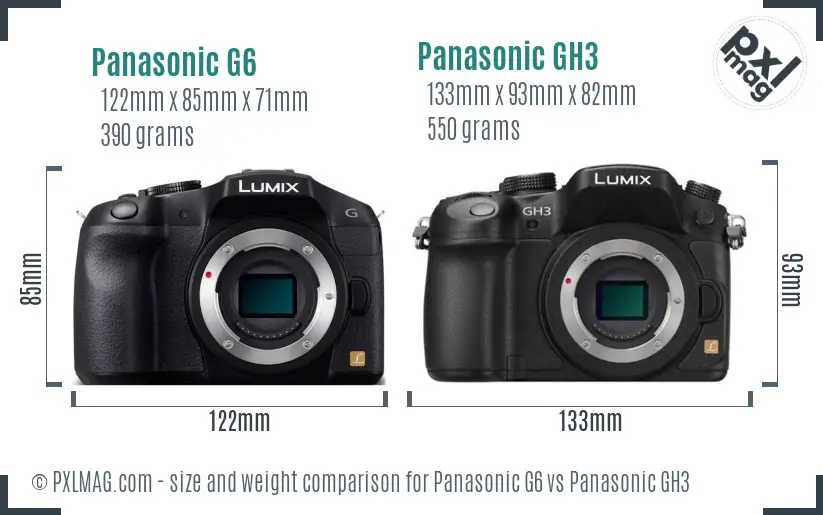 Panasonic G6 vs Panasonic GH3 size comparison