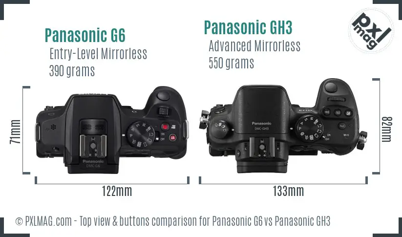 Panasonic G6 vs Panasonic GH3 top view buttons comparison