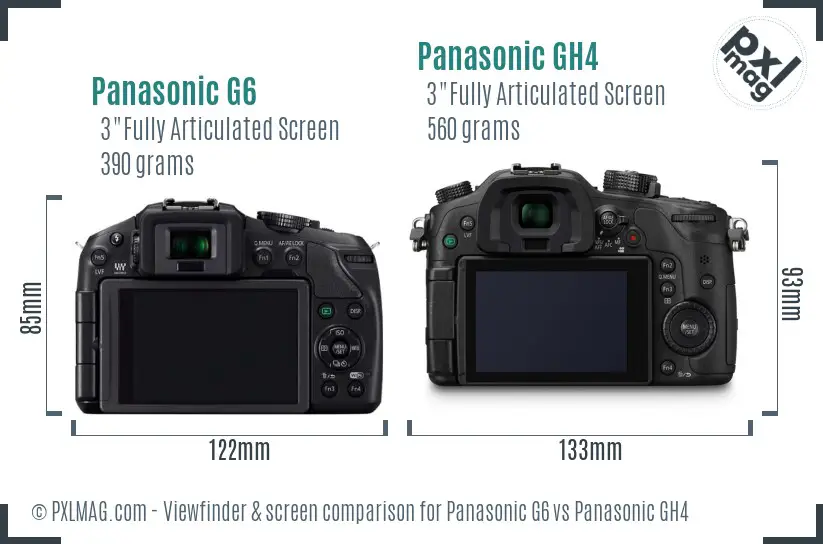 Panasonic G6 vs Panasonic GH4 Screen and Viewfinder comparison