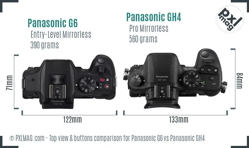 Panasonic G6 vs Panasonic GH4 top view buttons comparison