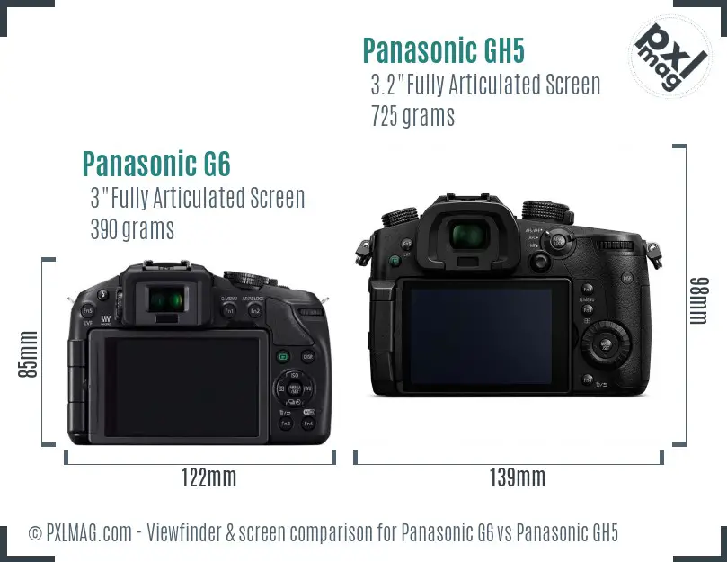 Panasonic G6 vs Panasonic GH5 Screen and Viewfinder comparison