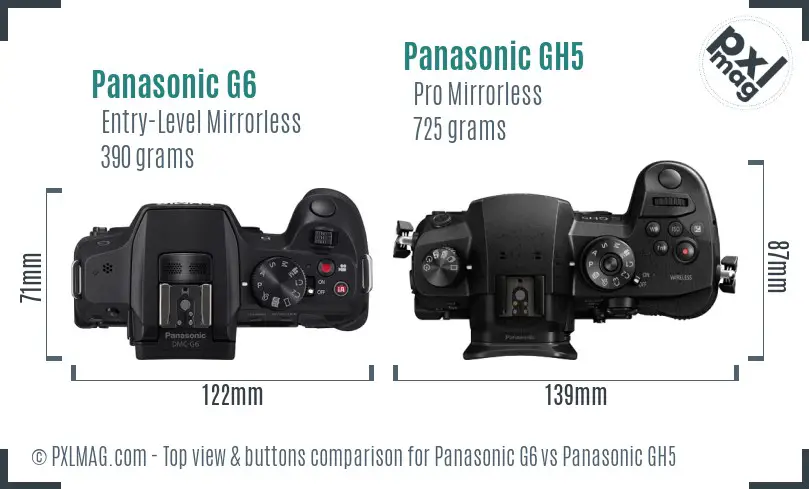 Panasonic G6 vs Panasonic GH5 top view buttons comparison