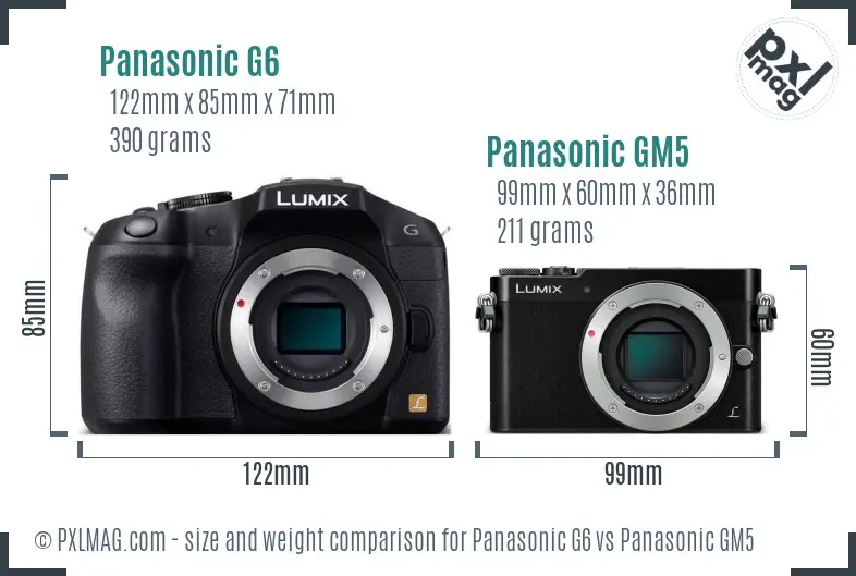 Panasonic G6 vs Panasonic GM5 size comparison