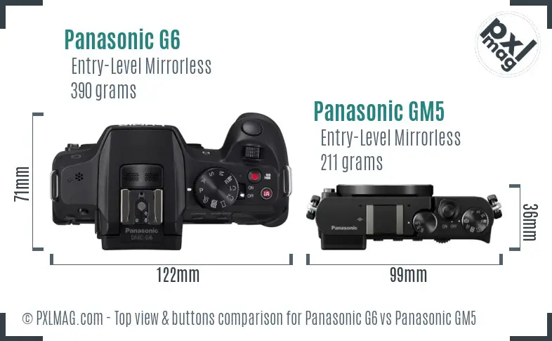 Panasonic G6 vs Panasonic GM5 top view buttons comparison