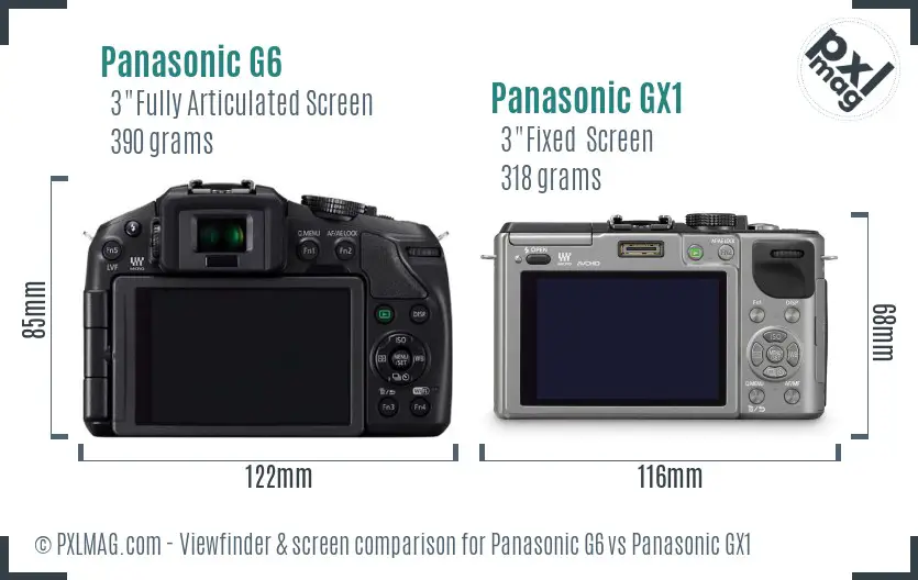 Panasonic G6 vs Panasonic GX1 Screen and Viewfinder comparison