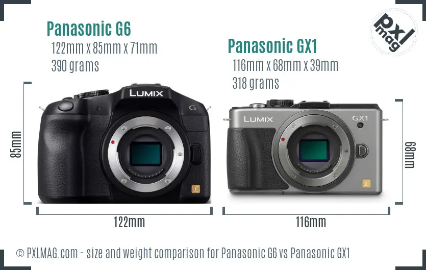Panasonic G6 vs Panasonic GX1 size comparison