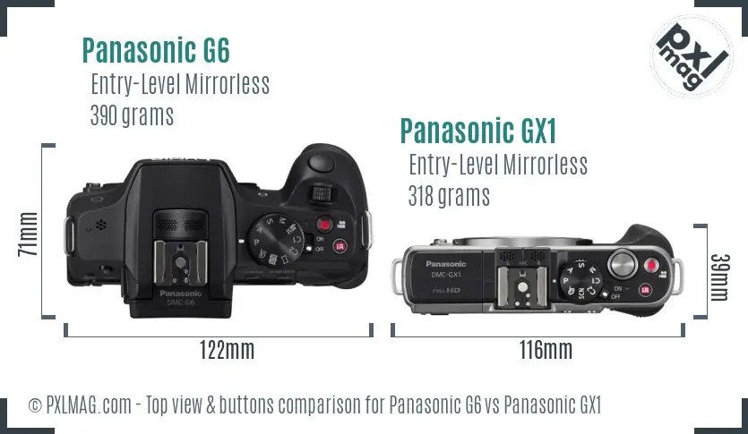 Panasonic G6 vs Panasonic GX1 top view buttons comparison