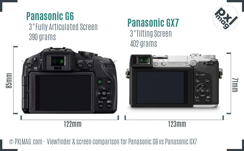 Panasonic G6 vs Panasonic GX7 Screen and Viewfinder comparison