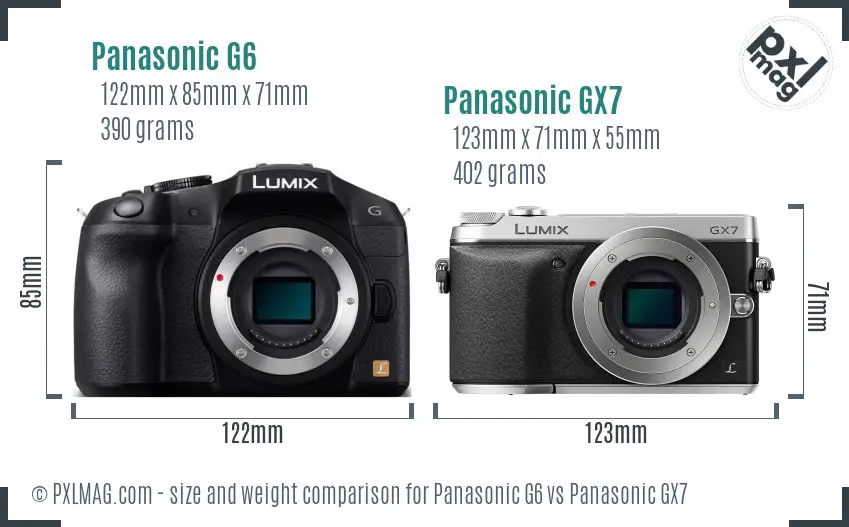 Panasonic G6 vs Panasonic GX7 size comparison