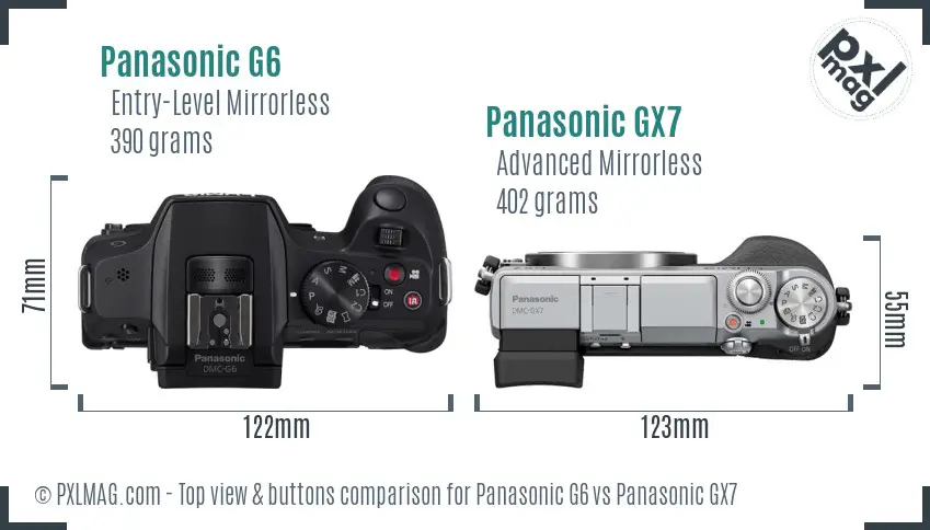 Panasonic G6 vs Panasonic GX7 top view buttons comparison