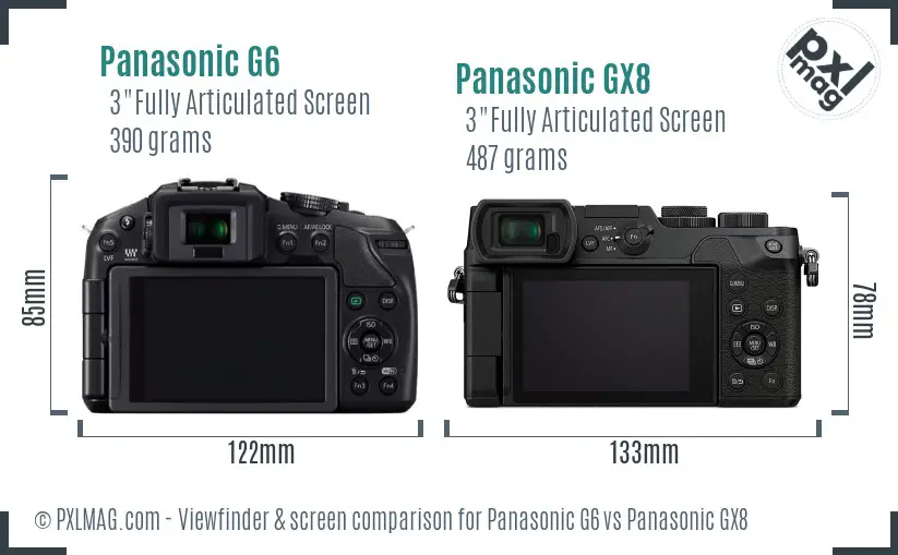 Panasonic G6 vs Panasonic GX8 Screen and Viewfinder comparison
