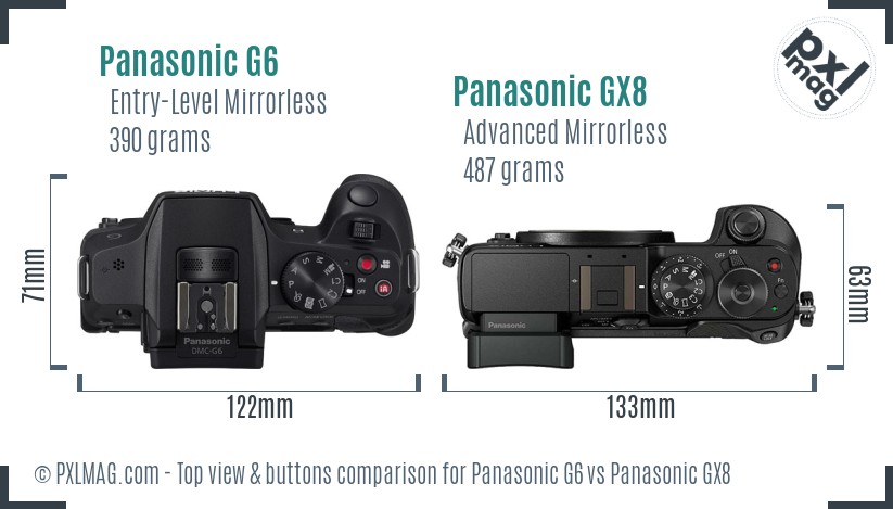 Panasonic G6 vs Panasonic GX8 top view buttons comparison
