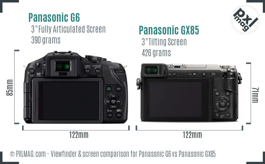 Panasonic G6 vs Panasonic GX85 Screen and Viewfinder comparison