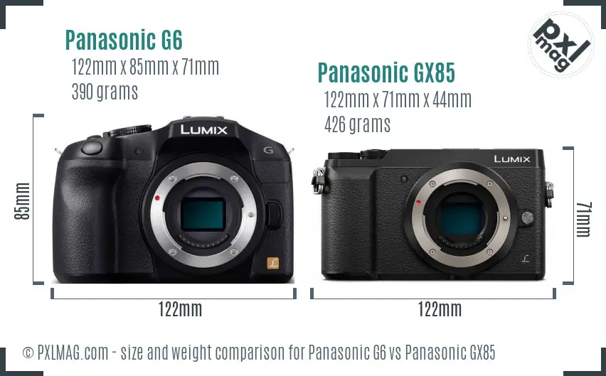 Panasonic G6 vs Panasonic GX85 size comparison