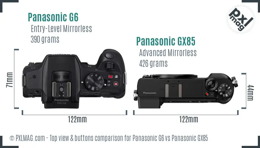 Panasonic G6 vs Panasonic GX85 top view buttons comparison