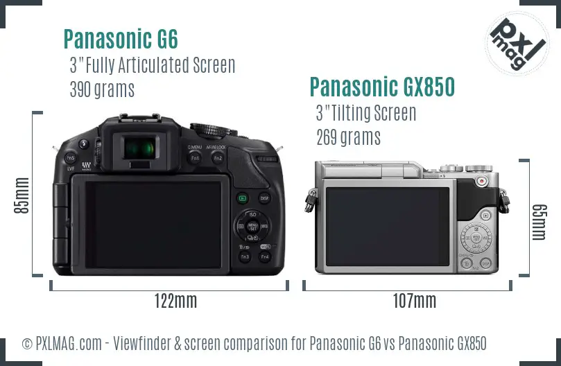 Panasonic G6 vs Panasonic GX850 Screen and Viewfinder comparison