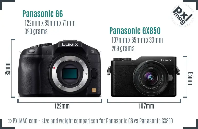 Panasonic G6 vs Panasonic GX850 size comparison