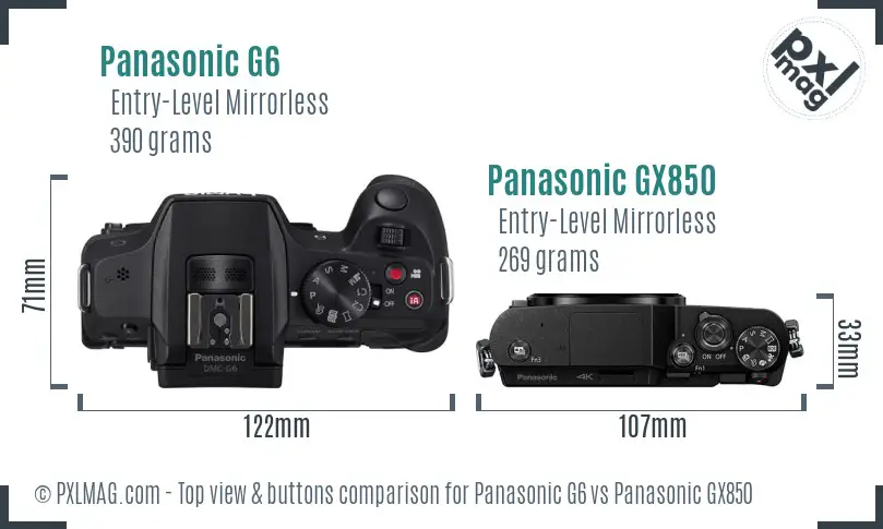 Panasonic G6 vs Panasonic GX850 top view buttons comparison