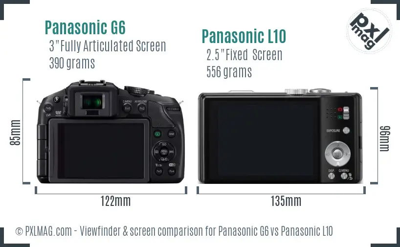 Panasonic G6 vs Panasonic L10 Screen and Viewfinder comparison
