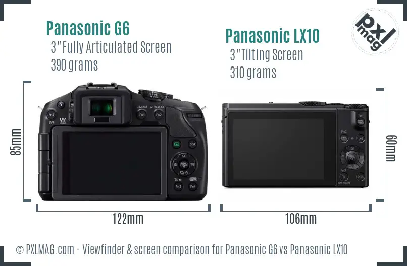 Panasonic G6 vs Panasonic LX10 Screen and Viewfinder comparison