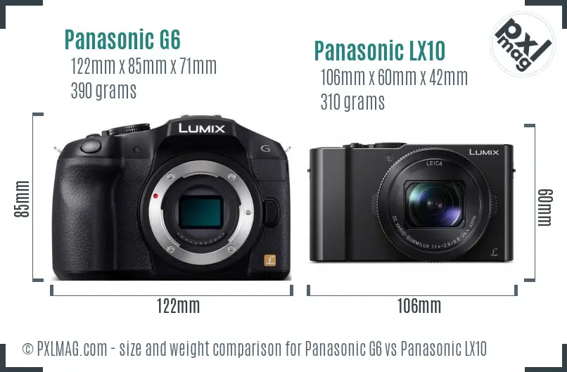 Panasonic G6 vs Panasonic LX10 size comparison