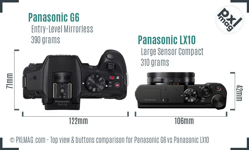 Panasonic G6 vs Panasonic LX10 top view buttons comparison