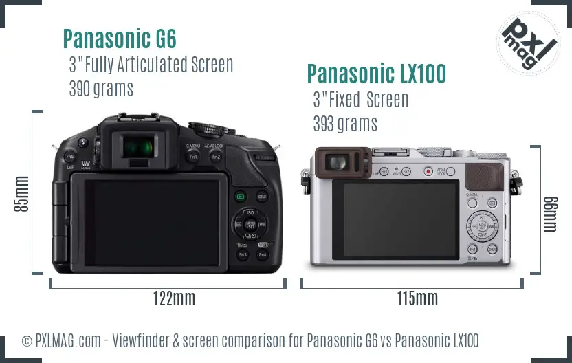 Panasonic G6 vs Panasonic LX100 Screen and Viewfinder comparison