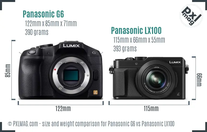 Panasonic G6 vs Panasonic LX100 size comparison