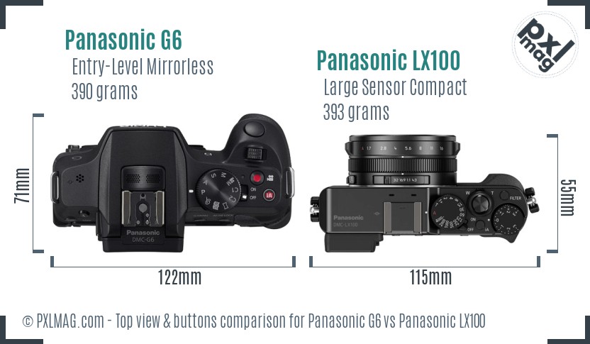 Panasonic G6 vs Panasonic LX100 top view buttons comparison