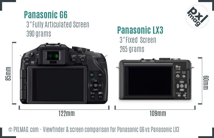 Panasonic G6 vs Panasonic LX3 Screen and Viewfinder comparison