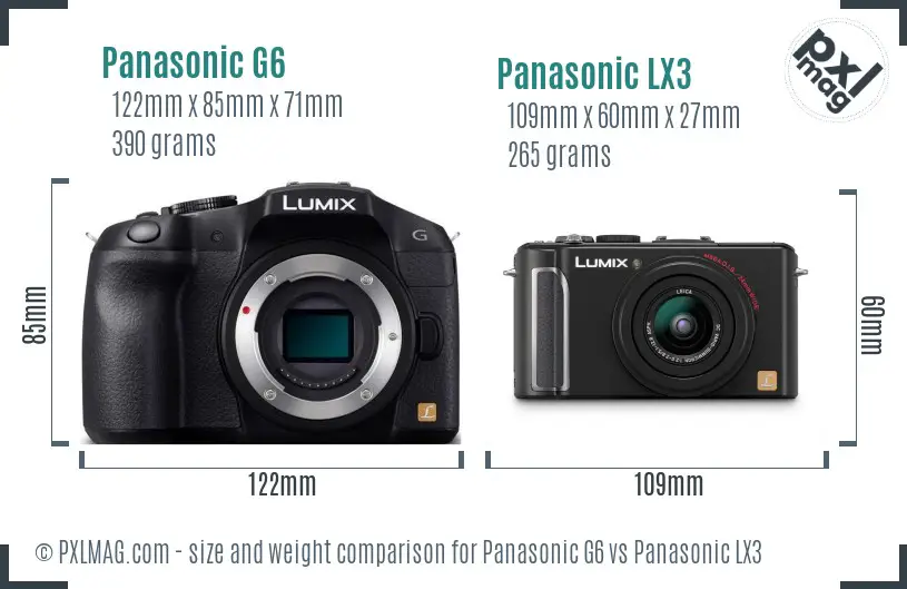 Panasonic G6 vs Panasonic LX3 size comparison