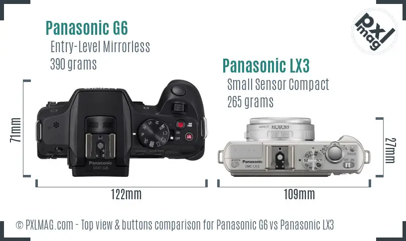 Panasonic G6 vs Panasonic LX3 top view buttons comparison