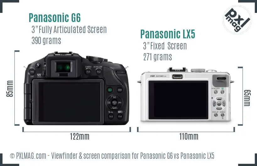 Panasonic G6 vs Panasonic LX5 Screen and Viewfinder comparison