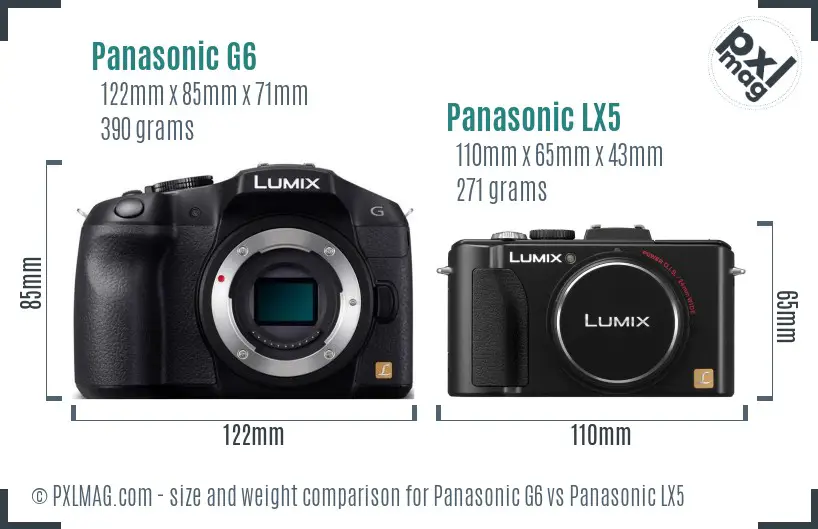 Panasonic G6 vs Panasonic LX5 size comparison