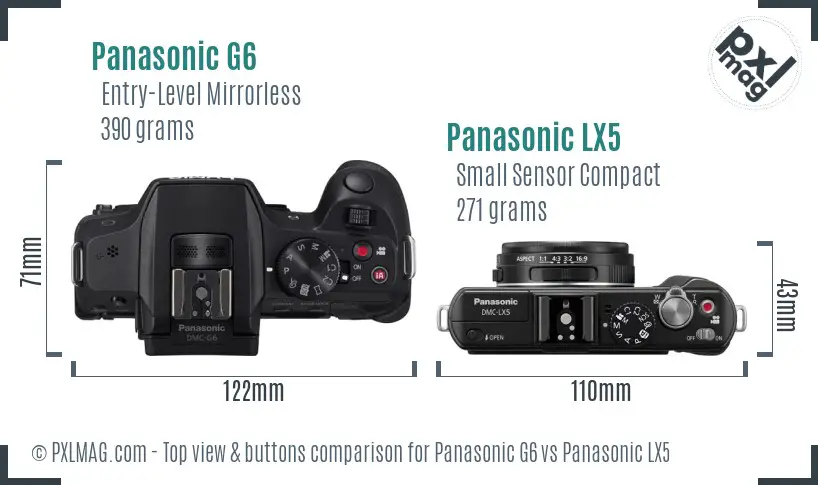 Panasonic G6 vs Panasonic LX5 top view buttons comparison