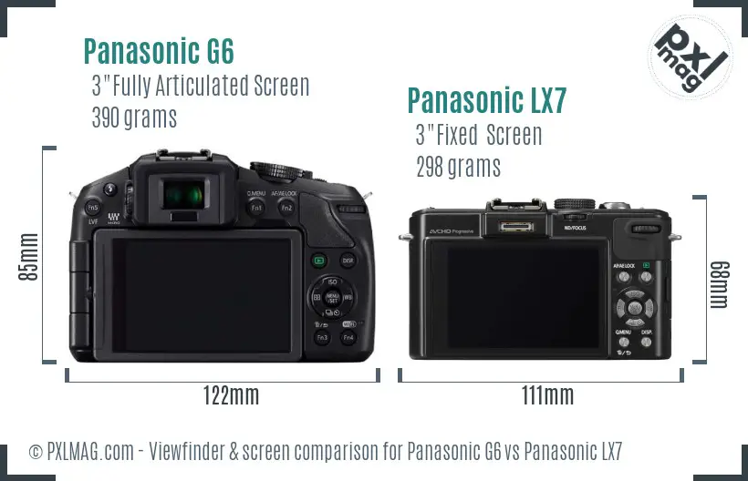 Panasonic G6 vs Panasonic LX7 Screen and Viewfinder comparison