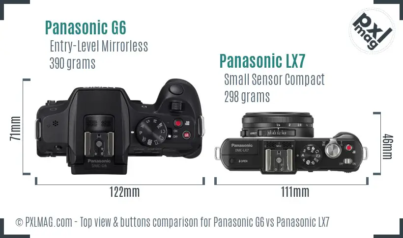 Panasonic G6 vs Panasonic LX7 top view buttons comparison