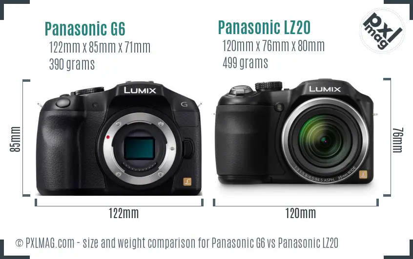 Panasonic G6 vs Panasonic LZ20 size comparison