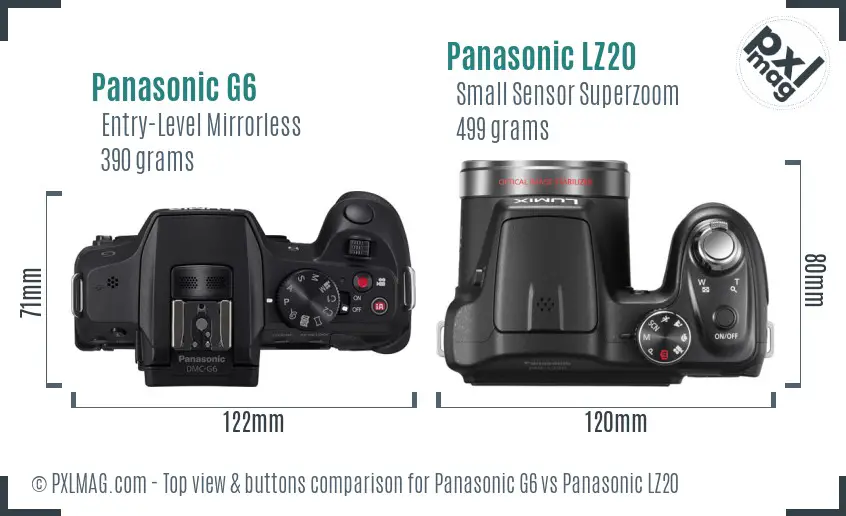 Panasonic G6 vs Panasonic LZ20 top view buttons comparison