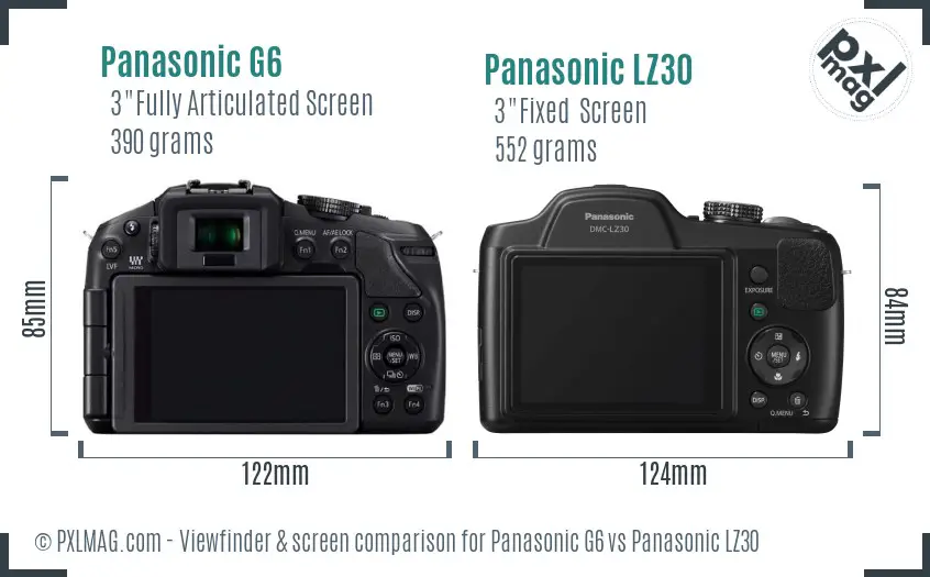 Panasonic G6 vs Panasonic LZ30 Screen and Viewfinder comparison