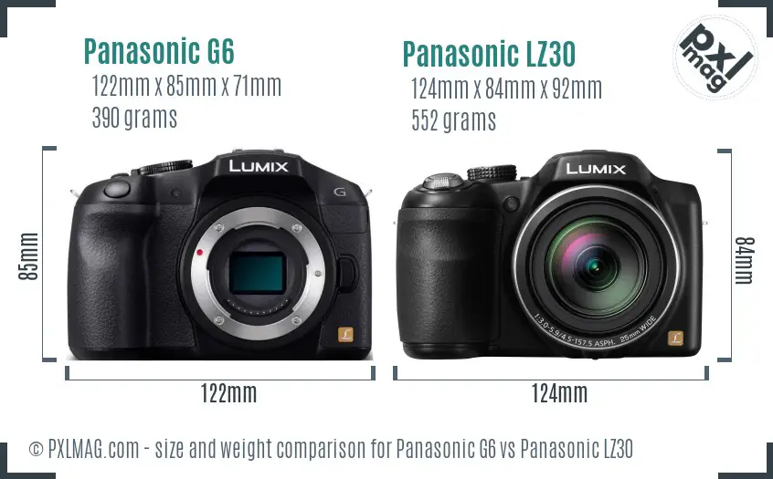Panasonic G6 vs Panasonic LZ30 size comparison
