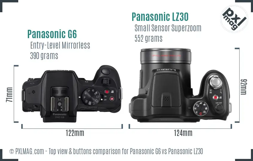 Panasonic G6 vs Panasonic LZ30 top view buttons comparison