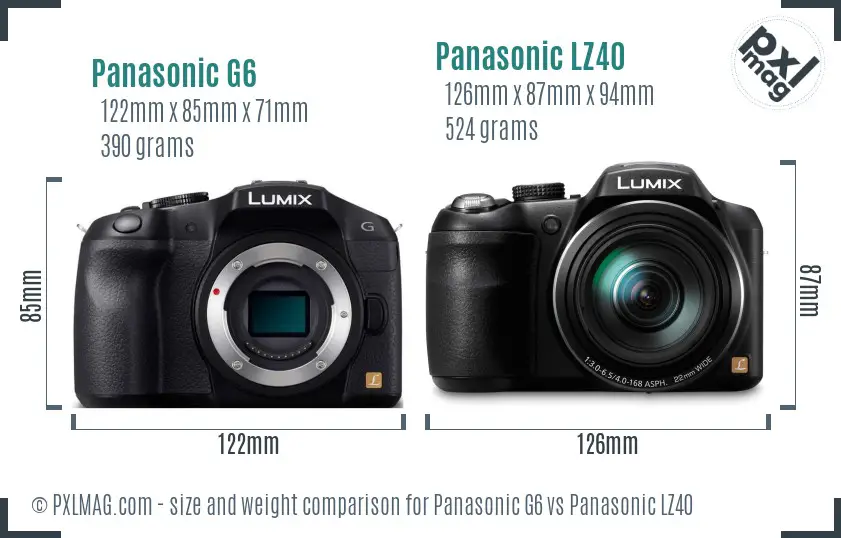 Panasonic G6 vs Panasonic LZ40 size comparison