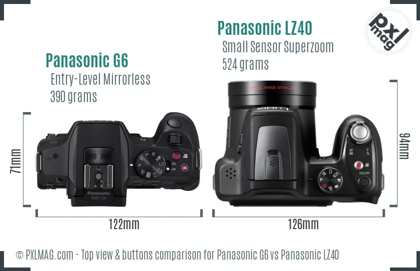 Panasonic G6 vs Panasonic LZ40 top view buttons comparison