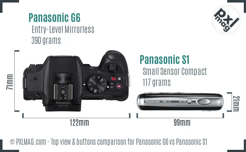 Panasonic G6 vs Panasonic S1 top view buttons comparison