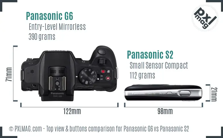 Panasonic G6 vs Panasonic S2 top view buttons comparison