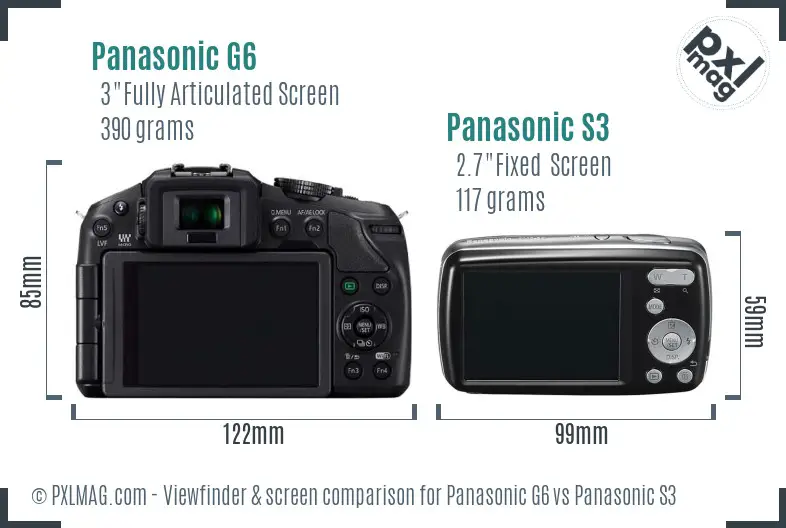 Panasonic G6 vs Panasonic S3 Screen and Viewfinder comparison